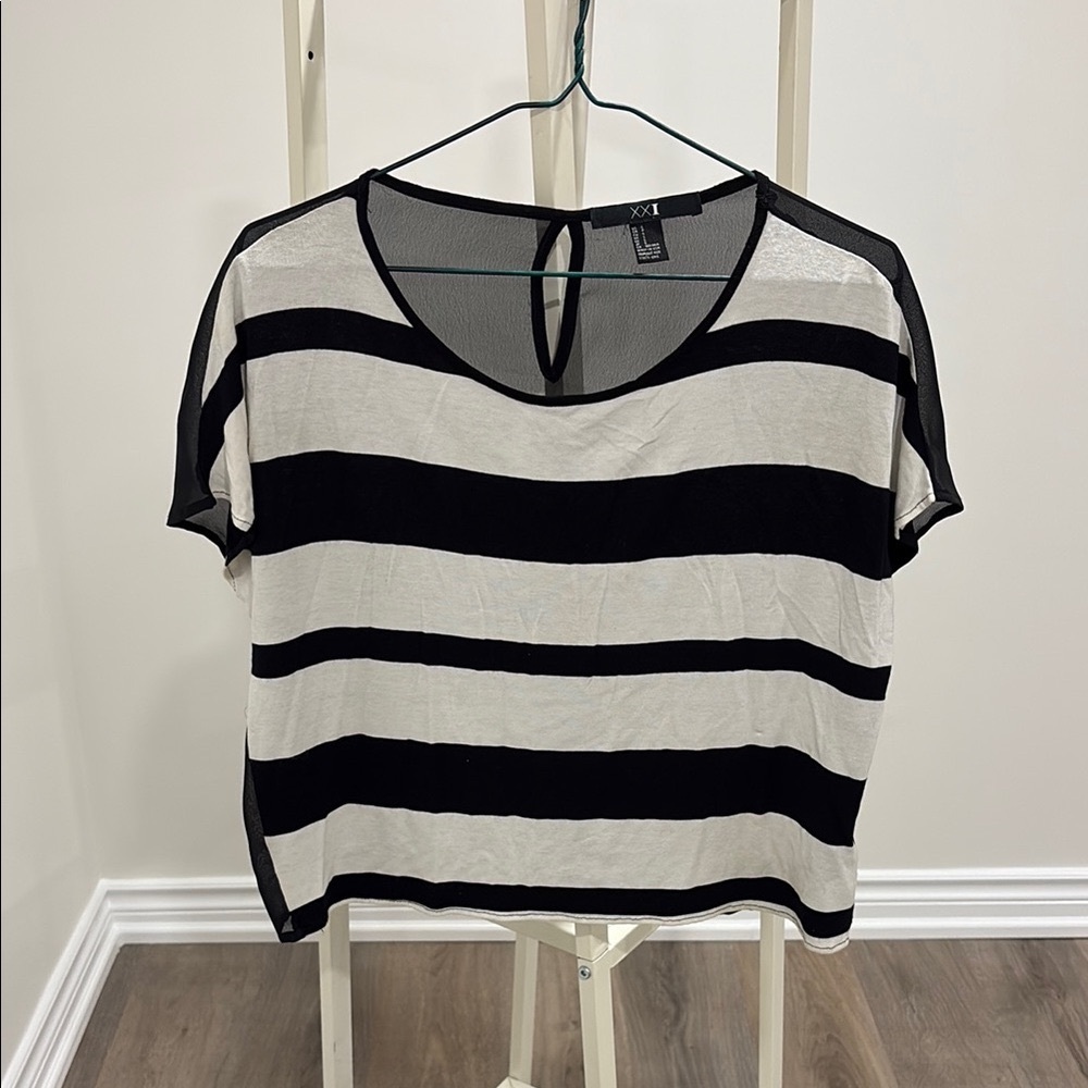 Black and White Striped Women's Top